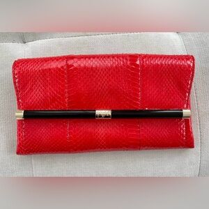 Diane Von Furstenberg Red Snakeskin Envelope Clutch NWT